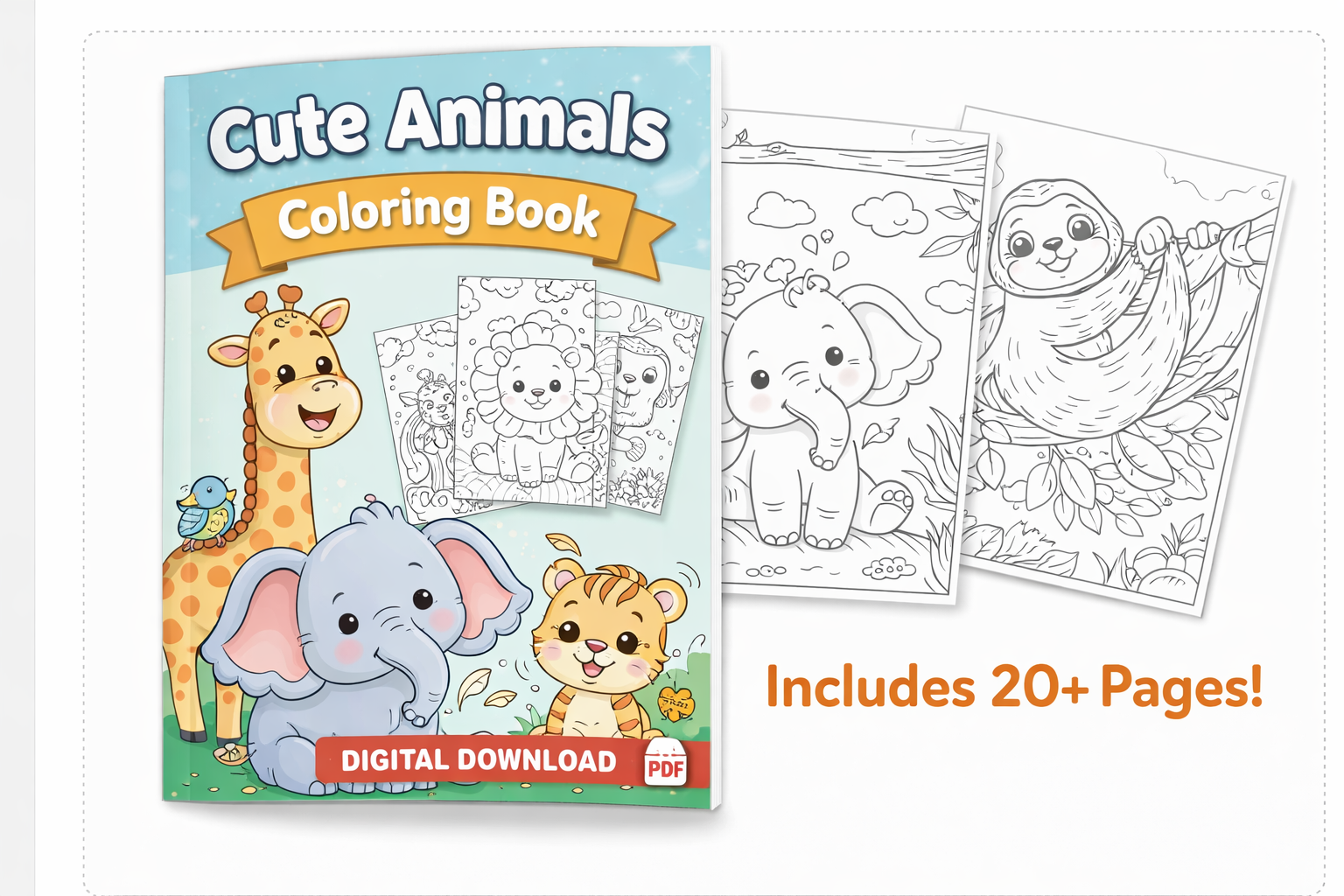 Cute Animals Coloring Book – Digital Download