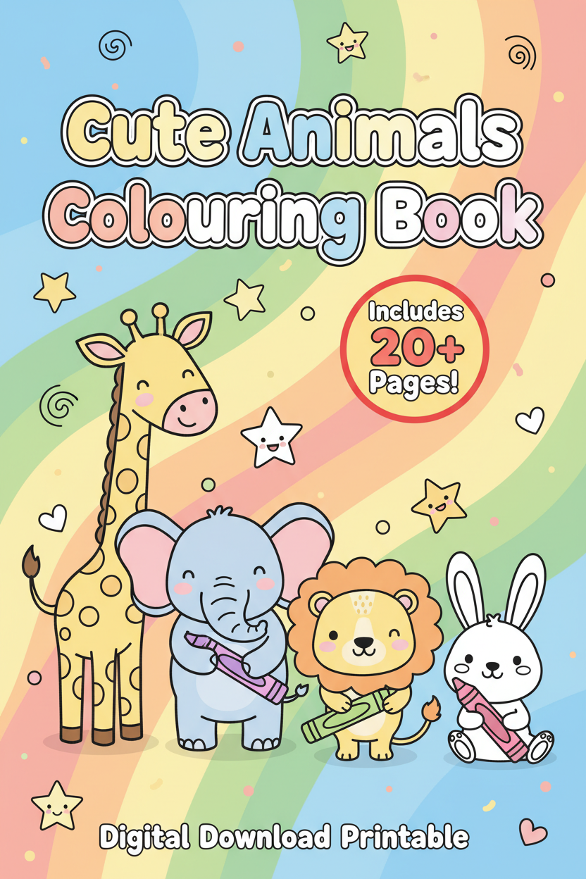 Cute Animals Coloring Book for Kids – Printable PDF Digital Download